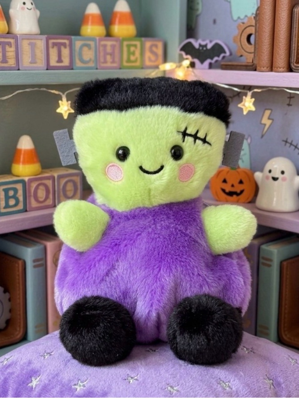Plush Green & Purple Frankenstein Stuffed Toy Plush Palm Pals